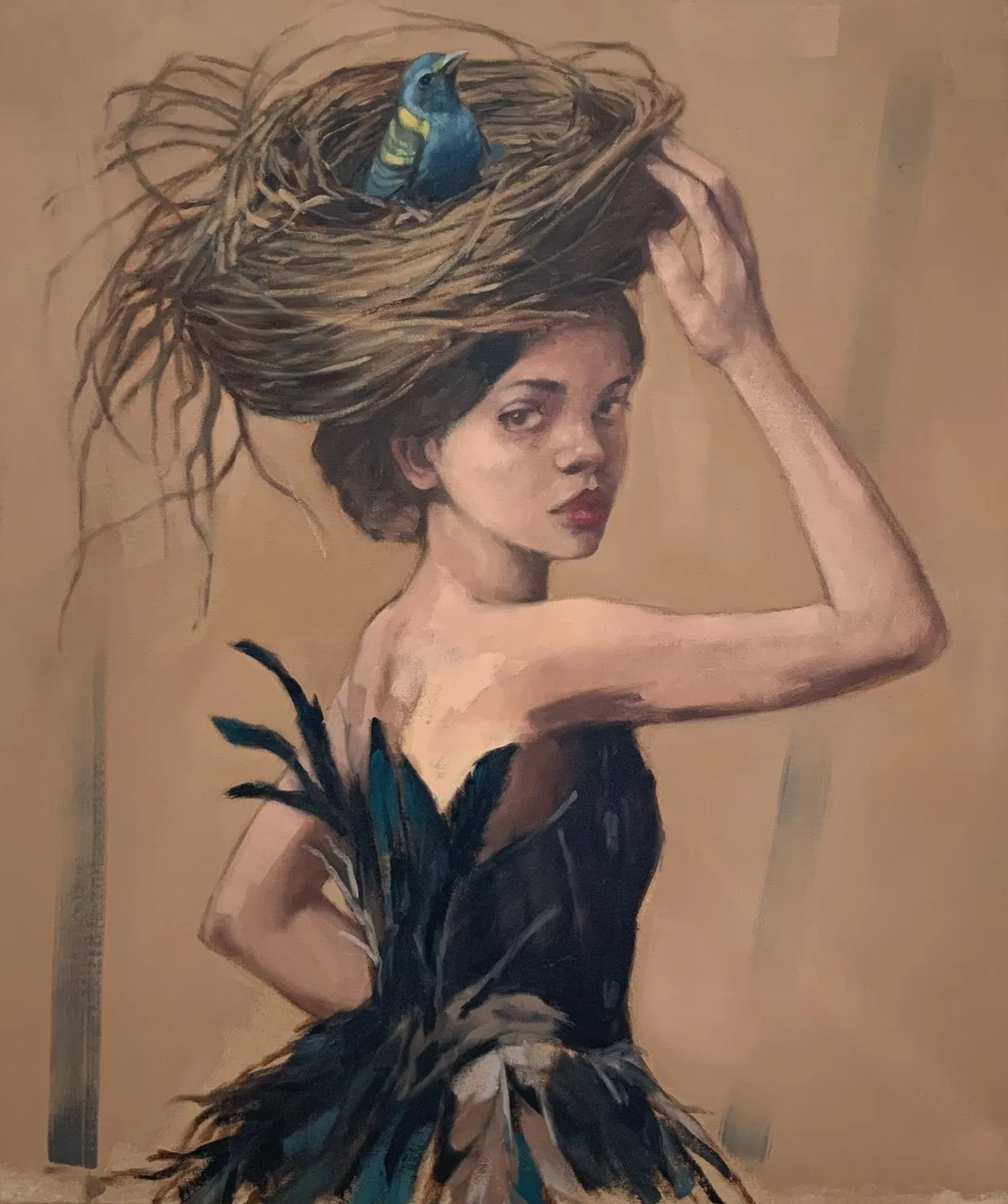 Detail of Bird's Nest Girl, oil on canvas